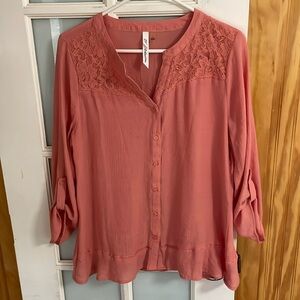NY collection top- size large- coral/pinkish color